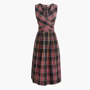 J. Crew Factory Red and Black Plaid Wrap Midi Dress